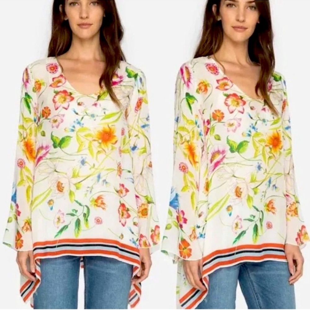 Johnny Was Fiska Flare-Sleeve Floral Blouse